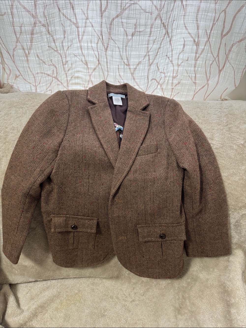 Janie and Jack Brown Herringbone Sport Coat with Suede Elbow Patch